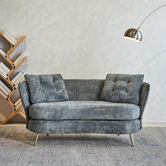 64“Modern Velvet Loveseat CouchFuton Small Sofa with Gold Metal Legs 2-Seater Upholstered Mini Sofa Couches for Small SpaceLiving Room Bedroom Office Dorm Studio Apartment Love Seat Couche (Grey-)