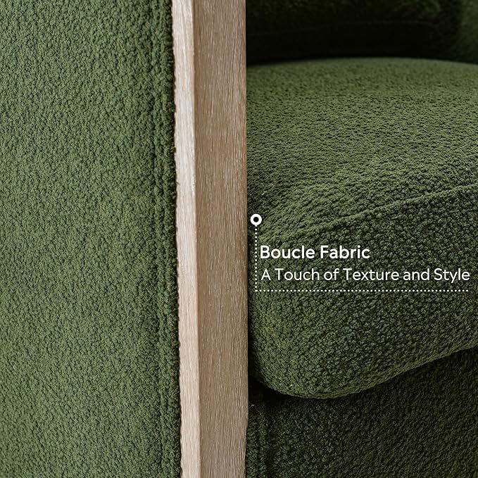 KINWELL 31 W Wood Frame Modern Boucle Swivel Barrel Armchair Mid Century Upholstered Accent Sofa Chair with Pillow Back for Living Room Lounge &amp Bedroom Green