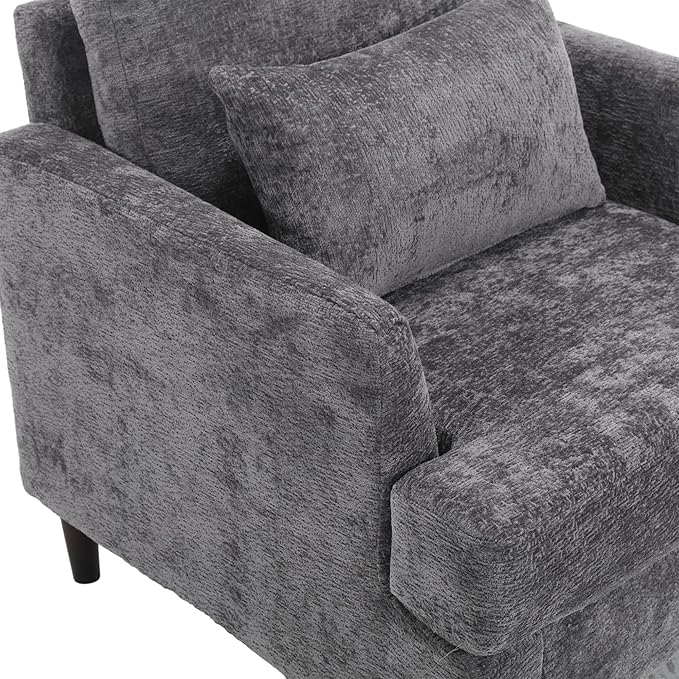 Modern Accent Chair 29'' W Comfy Chenille Tufted Lounge Armchair for Living Room Upholstered Mid Century Reading Nook Chairs Single Sofa Chair Solid Wood Frame (Grey)