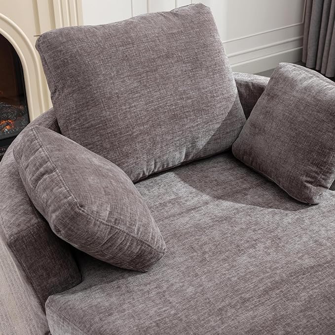 Oversize Round Swivel Chair Cozy Club 360 Degrees Swivel Sofa with 3 Pillows Chenille Fabric for Living Room Lounge Hotel Bedroom 40.2D X 42.1W X 34.3H Inches (Grey)