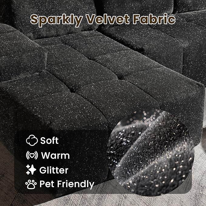 114 Glitter Cloud Sectional Couch with L-Shape Chaise Modern Boneless Couches for Living Room Fluffy Tufted Deep Seat Modular Sofa in a Box No Assembly