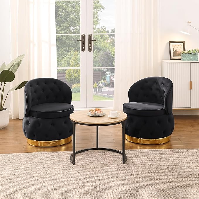 Accent Chair Barrel Chair with Storage Function Round Armchair Small Accent Chair Comfy Tufted Button Cushion for Living Room Bedroom Office