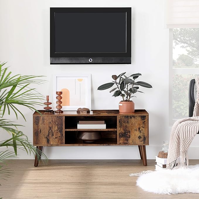VASAGLE Retro TV Stand for Televisions up to 42 Inches Mid-Century Modern Entertainment Center 43.4” Rustic Brown