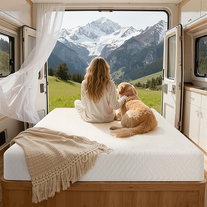 MLILY Short Queen RV Mattress in a Box 8 inch Mattresses for RVs Campers &amp Trailers Green Tea Memory Foam Mattress for Cool Sleep &amp Pressure Relief Medium 60 x 75