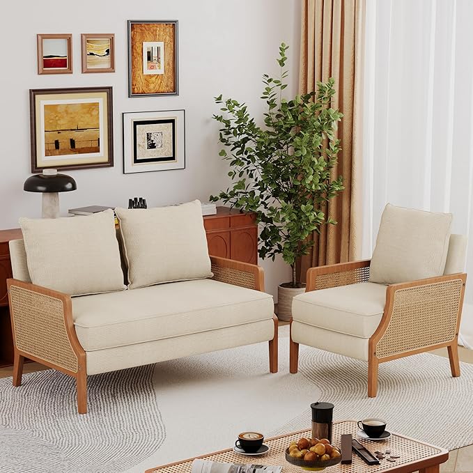 HAOBO Home 2 Piece Living Room Furniture Sets Loveseat Sofa Settee Bench with 1 Single Sofa Accent Chair Modern Small Couches for Small Spaces