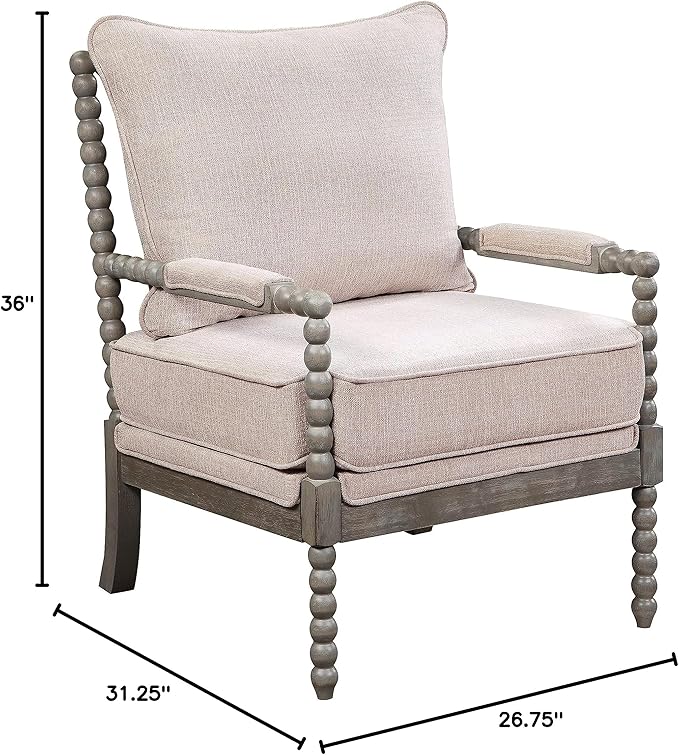 OSP Home Furnishings Abbott Spindle Accent Chair with Padded Spring Seat and Brushed Grey Base Linen Fabric