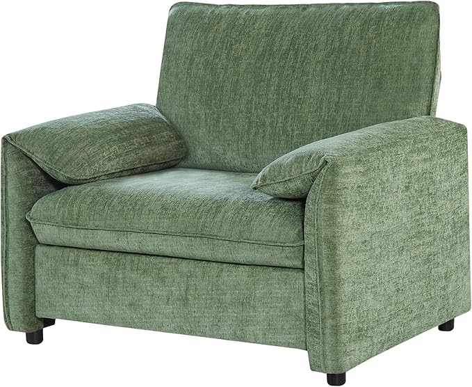 Oversized Accent Chair Modern Armchair for Living Room Wide Reading Chair w/Deep Seat Springs Cushion Chenille Armchair w/Pillow Arm Single Sofa Chair for Bedroom Apartment Office Green