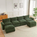 Modular Sectional Sofa 146.8 Inch U Shaped Couch Set with Armrests 4-Seater Comfy Cloud Boneless Couches with 2 Movable Ottomans for Living Room Apartment Dark Green