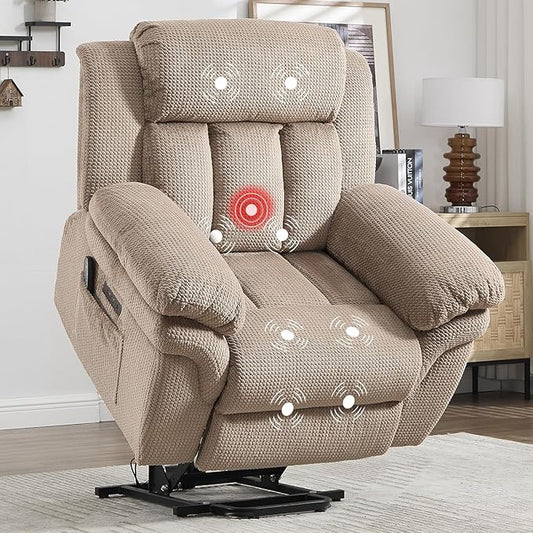 CANMOV 46 Wide Oversized Power Lift Recliner Chair for Elderly Extra Large Electric Lift Recliners for Big and Tall Power Recliner Chair with Massage&ampHeating USB and Type-C Ports Light Brown