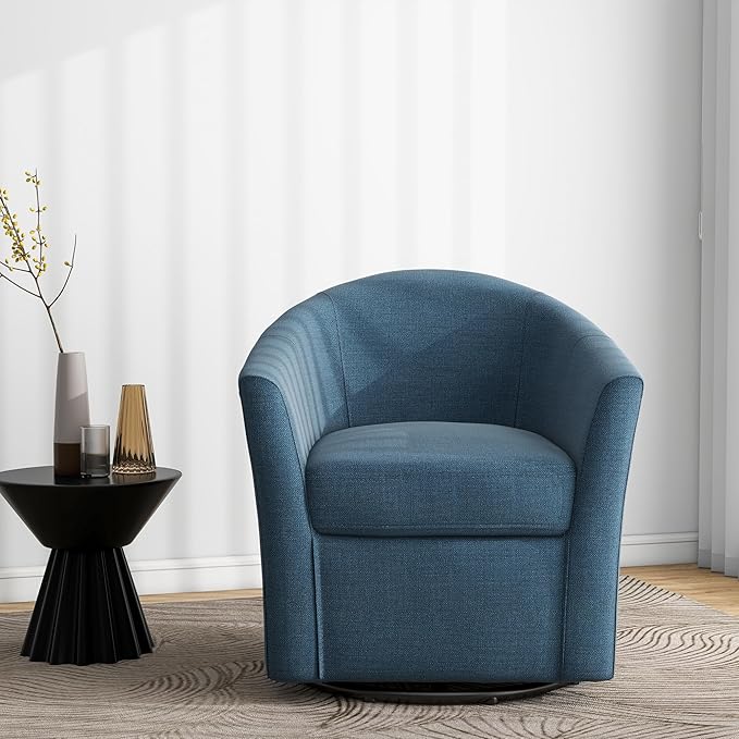 Swivel Accent Chair Armchair Modern Round Single Sofa Seating Comfy Reading Barrel Chairs for Living Room Bedroom (Blue Set of 2)