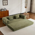 Convertible Sleeper Sofa Bed with Cylindrical Pillow Corduroy Folding Boneless Couch with Fixed-Shape Frame Comfy Floor Sofa Couch for Living Room No Assembly Required Green