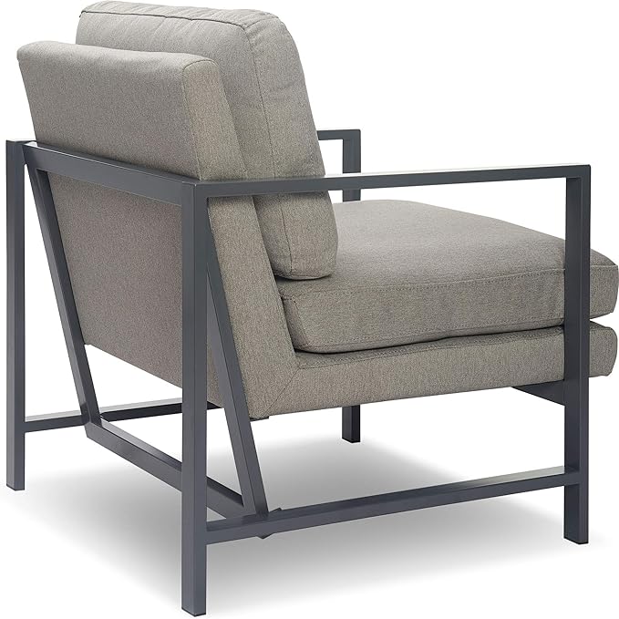 Tommy Hilfiger Russell AccentChair Medium-Soft Pillow Back Mid-Century Modern &amp Industrial Armchair Comfortable LoungeChair for Living Room Bedroom or Office Black Square Metal Frame in Gray