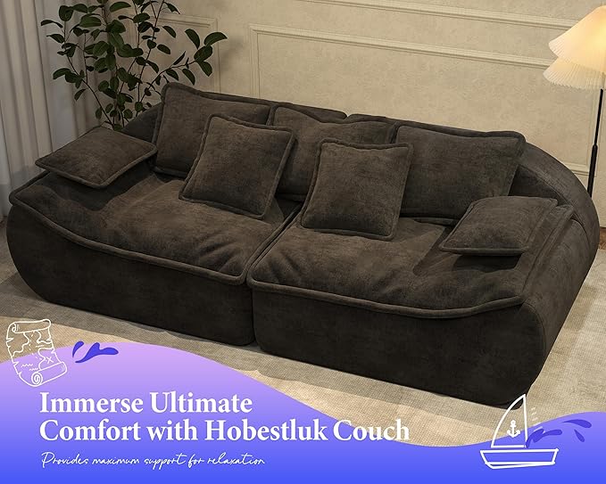 Hobestluk Sofa Couches 3-Seater Modular Sectional Sofa 89''Comfy Loveseat with Throw Deep Seat Small Sofa for Small Space Memory Foam Sectional Couches for Living Room Office Apartment