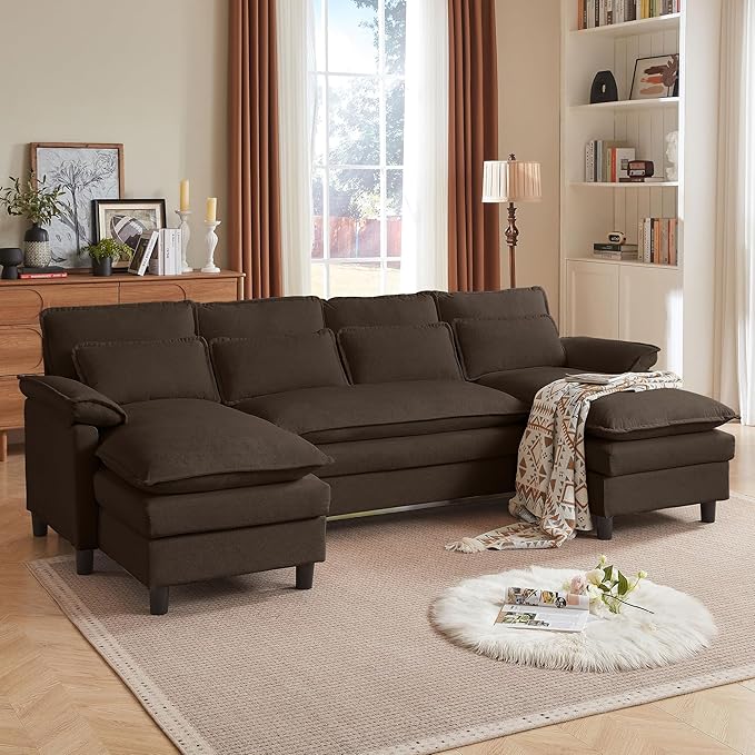 105 Convertible Sectional Sofa U Shaped Comfy Cloud Couch with Double Chaise and Padded Armrests Modern Upholstered 4 Seater Sofa for Living Room Apartment Office Coffee