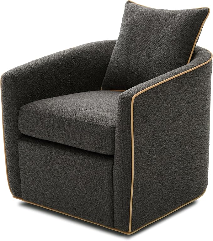 Christopher Knight Home Arlo 360° Swivel Accent Chair for Living Room Bouclé Upholstered Rotating Lounge Chair Indoor Barrel Swivel Chair with Iron Frame Curved Armrest and Padded Seat Dark Grey