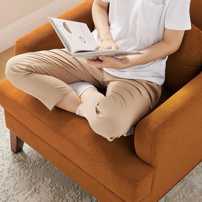 VANOMi Modern Accent Chairs Terry Fabric Living Room Chairs with Cushion Mid-Century Modern Comfy Reading Chair for Bedroom Corner Apartment Orange