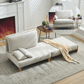 Mid-Century Modern Accent Chair 2-in-1 Foldable Sofa Couch Convertible Sleeper Bed Extra Wide Upholstered Armchair with 3 Pillows &amp Side Pocket for Living Room Bedroom (Beige)