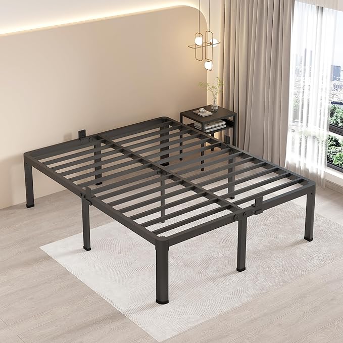 MAF 12 Inch California King Metal Platform Bed Frame with Round Corner Legs Mattress Slide Stopper 3000 LBS Heavy Duty Steel Slats Support No Box Spring Needed Noise Free
