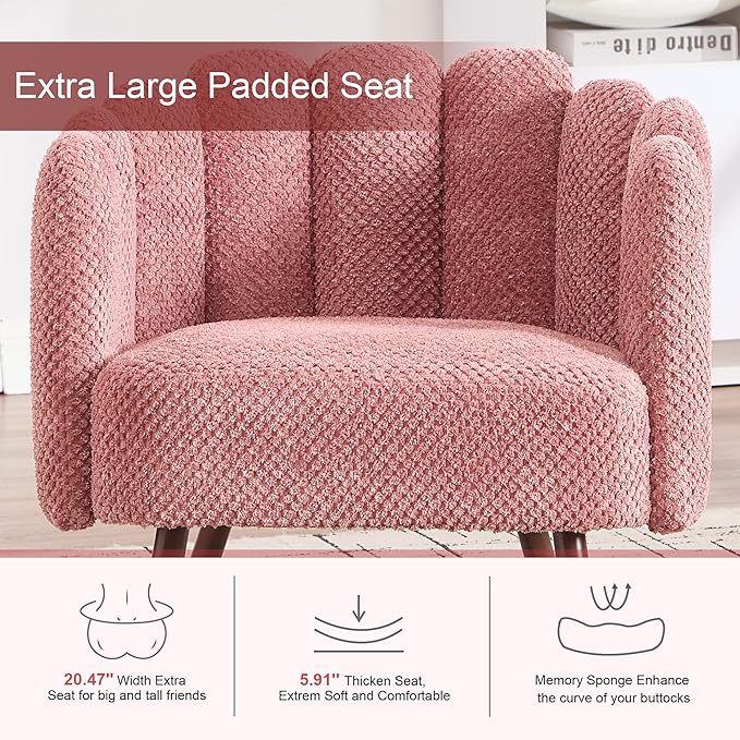 Okeysen Petal Vanity Cute Chair Velvet Accent Chairs with Wood Leg Vanity &amp Makeup Room Mid Century Reading Armchair for Living Room Bedroom.
