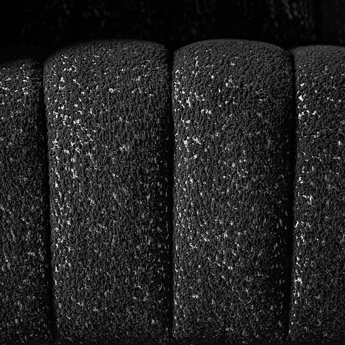 Furniture of America Glamour Contemporary Vertical Channel Tufted Boucle Accent Chair with Wooden Legs Fabric Upholstered Armchair for Living Room Bedroom Office Black