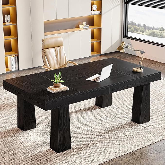 Tribesigns 63-Inch Executive Computer Desk Modern Industrial Home Office Desk with Heavy Duty Tapered Legs Spacious Workstation for Office Black Simple Modern Writing Table