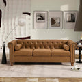 KEIKI 75 Chesterfield Velvet Tufted Button Sofa with Square Arms and Cushion Back Classic Style 3-Seater Couch with Solid Wood Legs Easy Assembly for Living Room Bedroom Apartment Brown