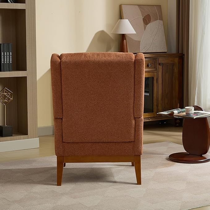 26.18 Wide Modern Accent ChairPolyester Blend High Back Reading ChairUpholstered Armchair Club ChairSingle Sofa with Wood Legs for Living RoomBedroomReading RoomOfficeOrange