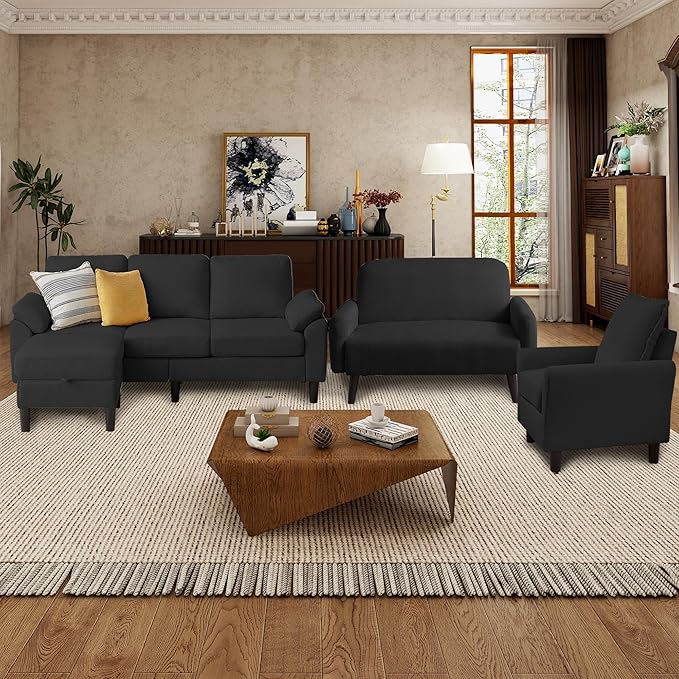 4 Pieces Corduroy Living Room Sets with Sofa Ottoman Loveseat and Chair