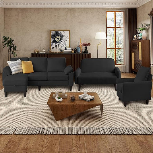 4 Pieces Corduroy Living Room Sets with Sofa Ottoman Loveseat and Chair
