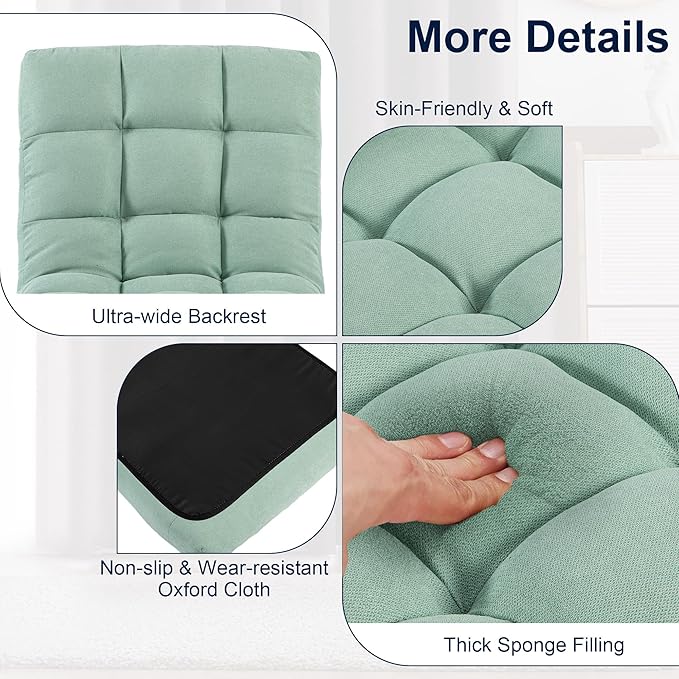 Folding Floor Chair with Back Support Adjust Lay Flat Recliner Oversized Lounge Wide Lazy Boy Gaming Ergonomic Single Sofa Seat for Living Room Bedroom(Green)