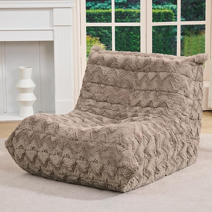 Bean Bag Chairs for Adults Giant Bean Bag Chair Memory Foam BeanBag Chair Bean Bag Sofa with Filler Faux Fur Fireside Beanbags Lazy Sofa for Living Room Bedroom Office (Brown Chevron Single)
