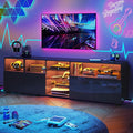 LED TV Stand for 85 Inch TV Modern TV Stand with Power Outlet High Glossy Modern TV Console Entertainment Center with Storage and LED Lights for Living Room Bedroom Black