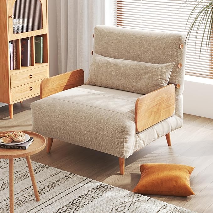 JASIWAY Modern Sofa Bed 3 in 1 Sleeper Chair Bed Futon Sofa Bed Chaise Lounge Chair for Living Room Bedroom Office Solid Wood Leg 76.4 D x 27.6 W