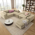 185'' Oversized Sectional Couches for Living Room Boneless Modular Sectional Sofa Plush Corduroy Cloud Couch with Ottoman U Shaped Sofa Bed No Assembly(Beige)