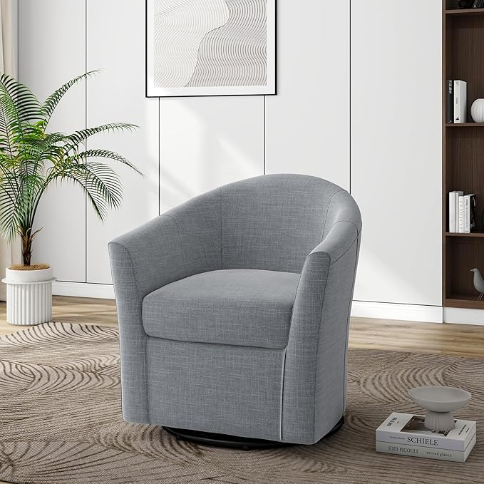 Swivel Accent Chair Armchair Modern Round Single Sofa Seating Comfy Reading Barrel Chairs for Living Room Bedroom (Light Grey Set of 1)