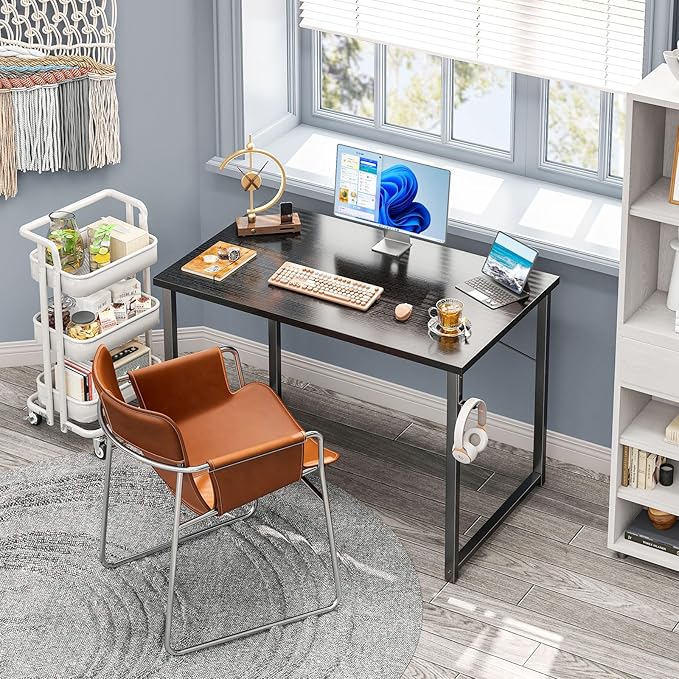 Coleshome 40 Inch Computer Desk Modern Simple Style Desk for Home Office Study Student Writing Desk Black