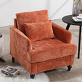 Modern Accent Chair Living Room Upholstered Chenille Armchair with Waist Pillow Single Sofa for Living Room Bedroom Office Orange