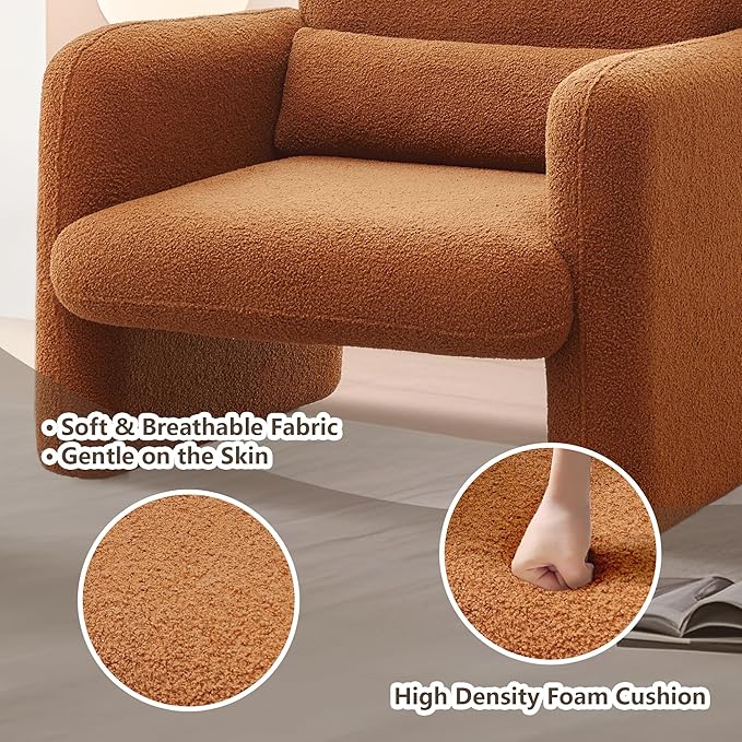 Modern Accent Single Sofa Chair with Arms Lamb Fabric Upholstered Comfy Reading Arm Chair for Bedroom Living Room-Beige