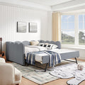 Cozy Gingham Daybed with Trundle Twin Size Sofa Bed No Box Spring Needed with USB Port and Adorable Wave Shaped Linen Fabric Navy (Full+Navy)