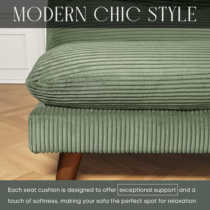 Futon Sofa Bed 69 inch Futon Couch with Adjustable Backrest Corduroy Convertible Sleeper Sofa Bed Folding Sleeper Recliner for Apartment Living Room Office Green