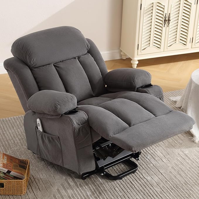 BOSMILLER Power Lift Recliner Chair for Elderly with Vibration Massage and Lumbar Heating Electric Oversized Single Sofa with Cup Holder and USB Charge Port for Living Room
