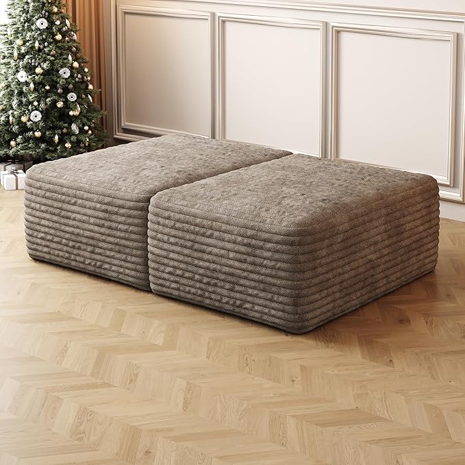 Boneless Foam Ottoman Module for Modular Sofa CouchesCorduroy Customizable Chaise Single/Double SeaterCamel