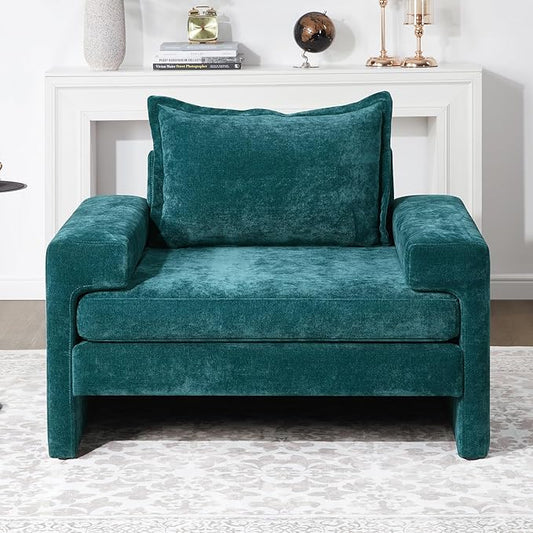 Merax 40.9 Chenille Upholstered Armchair Accent Chair with Wide Armrests Thick Cushion Ergonomic Back Support for Living Room Bedroom or Office Green