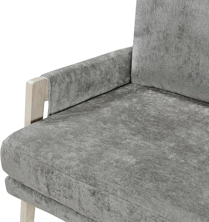 Lexicon Living Room Accent Chair with Wire-Brushed Light Brownish-Gray Wood Frame Chenille Upholstered Arm Chair with Wrapped Arm Rest Thick Seat Cushion Brownish Gray