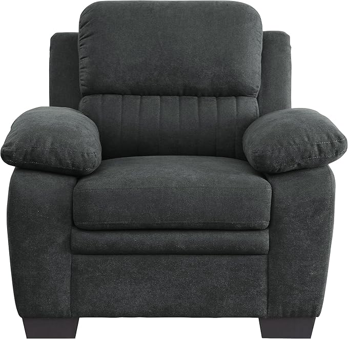 Plush Seating Chair 1pc Dark Gray Textured Fabric Channel Tufting Solid Wood Frame Modern Living Room Furniture