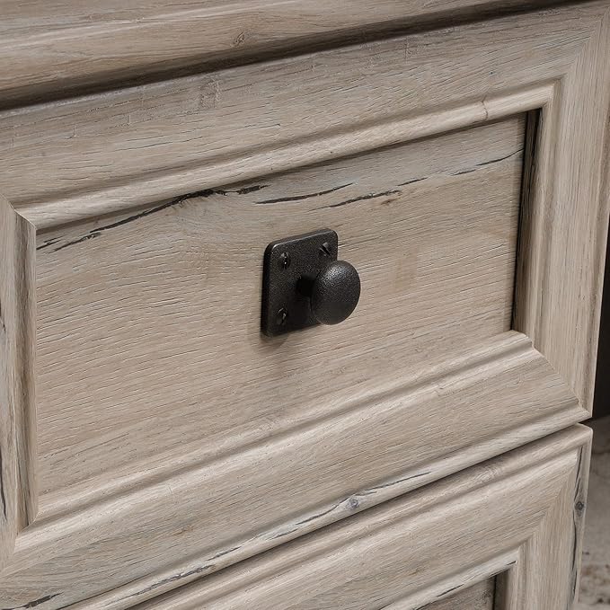 Sauder Palladia L Shaped Desk with Drawers Office Desk with File Cabinet Storage Cable Management Keyboard Tray in Split Oak finish