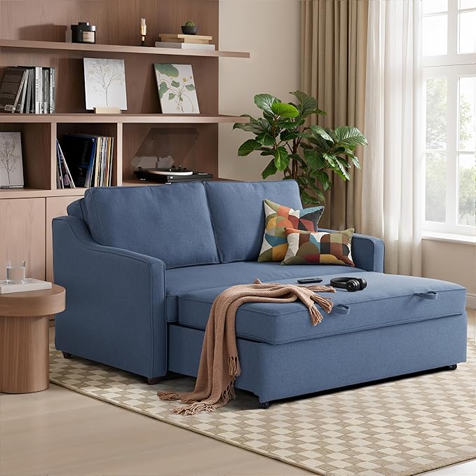 Serta® Corren 68.1 Queen Sized Convertible Sofa Dream Coil® Comfort Fingerguard® Pinch Point Protection Sofa Chenille Fabric Navy Blue