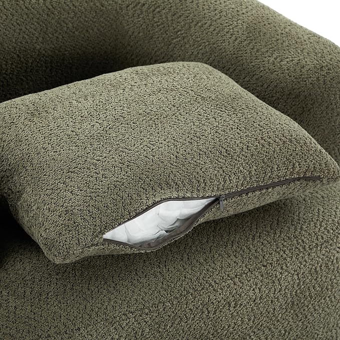 360° Swivel Chair 38.2 Accent Chair Sofa Chenille Upholstered Swivel Barrel Sofa Chair with a Throw Pillow for Living Room Bedroom Office and Hotel (Green@52)