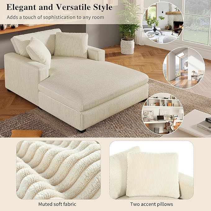 43.3 W Oversized Chaise Lounge Chair Modern Comfy Sofa Deep Seat Couch Durable Frame with Solid Wood Legs Comfy Reclining Sleeper Chair for Living RoomOffice (Beige233)