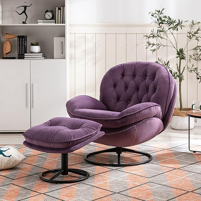 Accent Chair TV Chair Living Room Chair with Ottoman Purple LY757